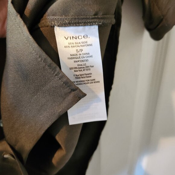 Vince olive green Silk Button Down Top Size S - Picture 5 of 7